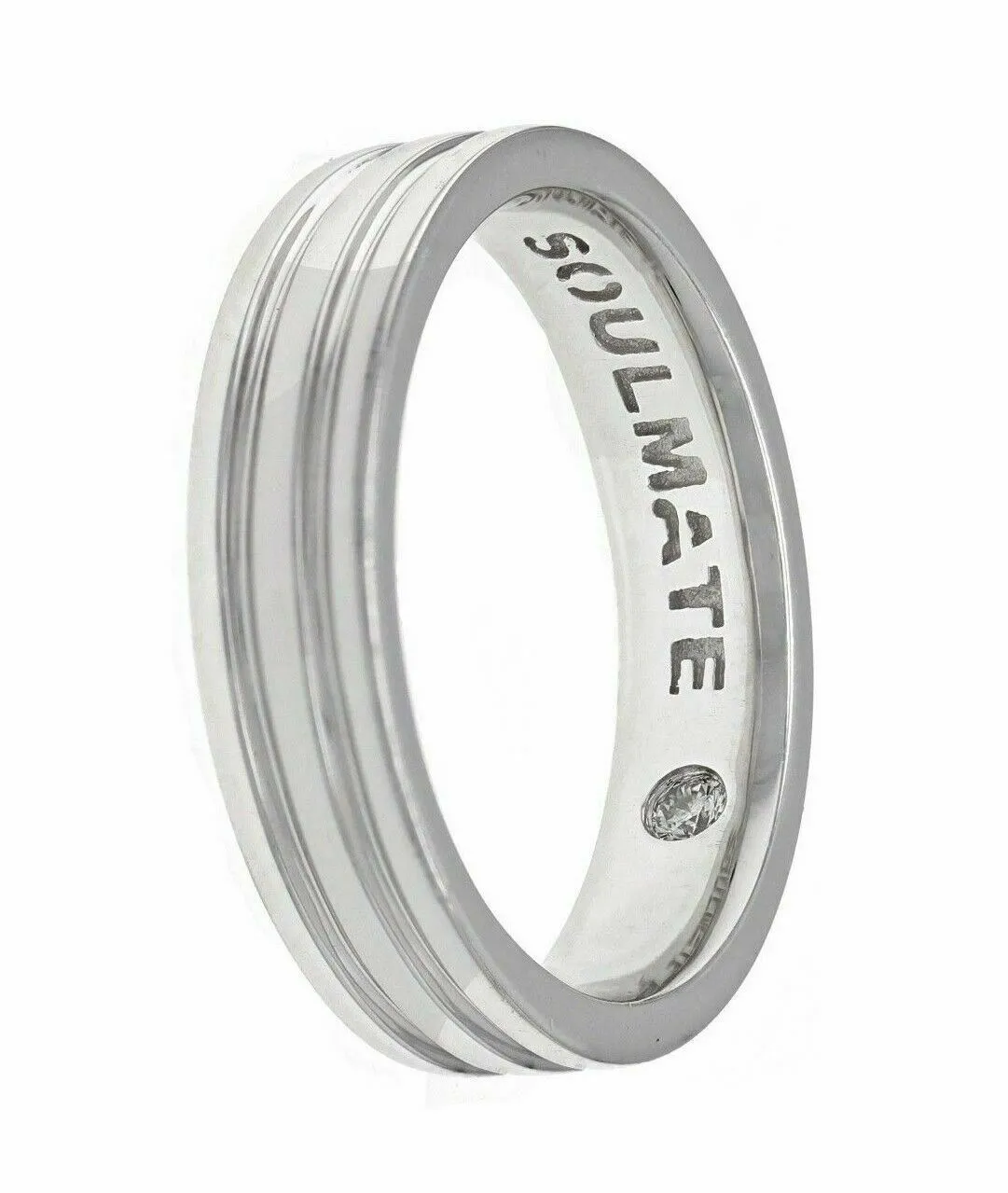 Men's 14k White Gold 5.3mm Wedding Band Ring with Diamond Size 10- 7.8 grams
