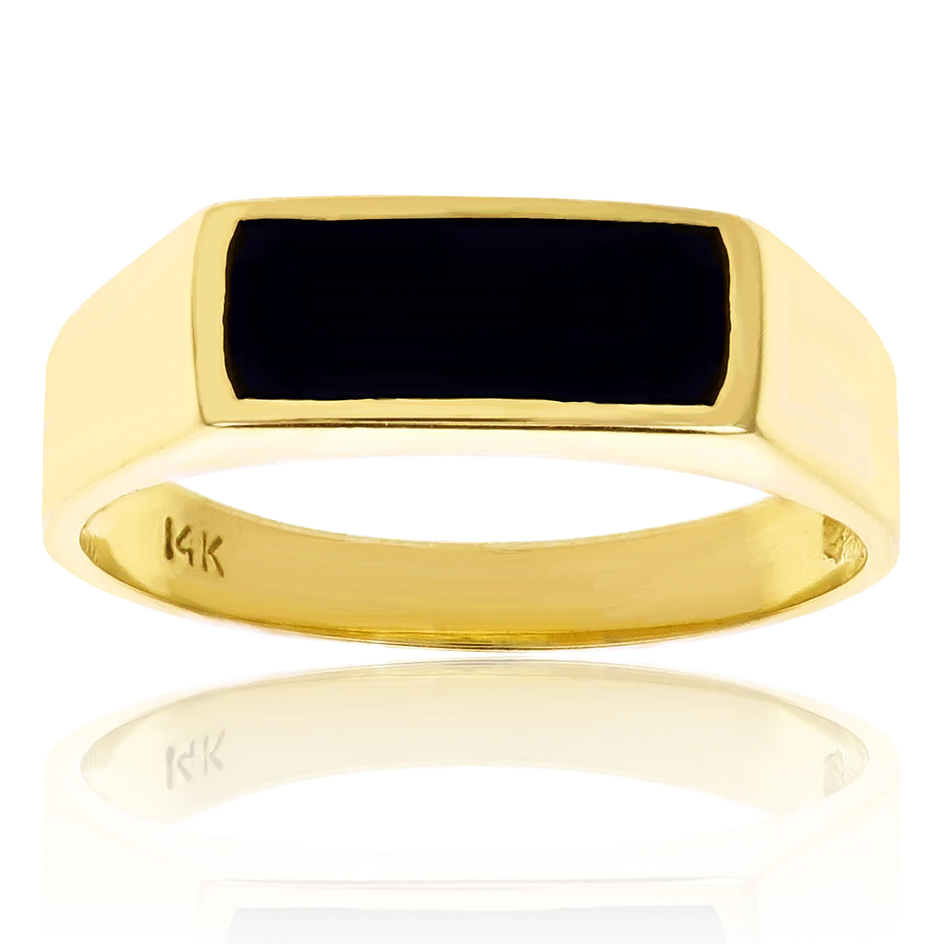 Men's 14k Yellow Gold Rectangle Black Onyx Ring Sizes 7-13
