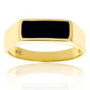 Men's 14k Yellow Gold Rectangle Black Onyx Ring Sizes 7-13