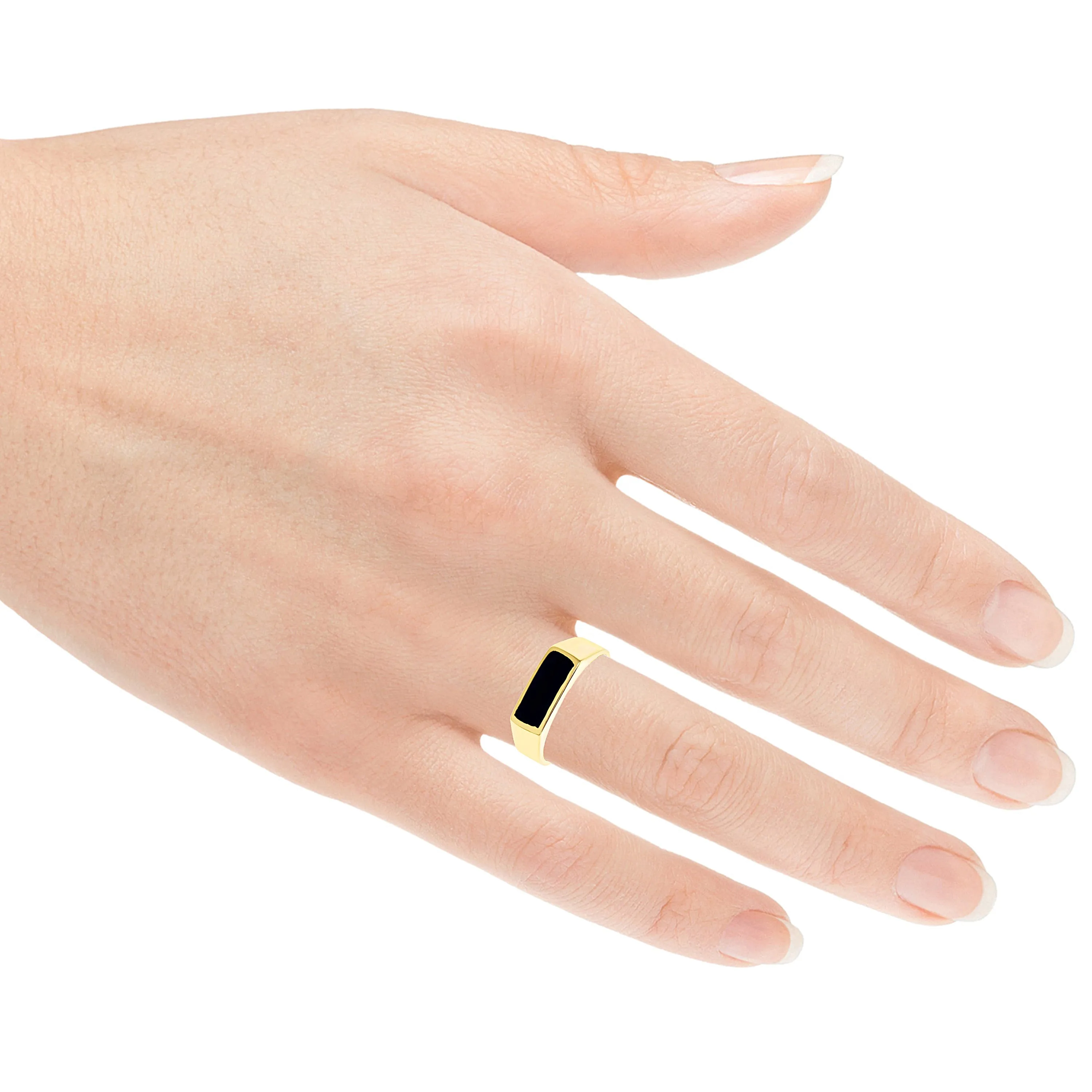 Men's 14k Yellow Gold Rectangle Black Onyx Ring Sizes 7-13