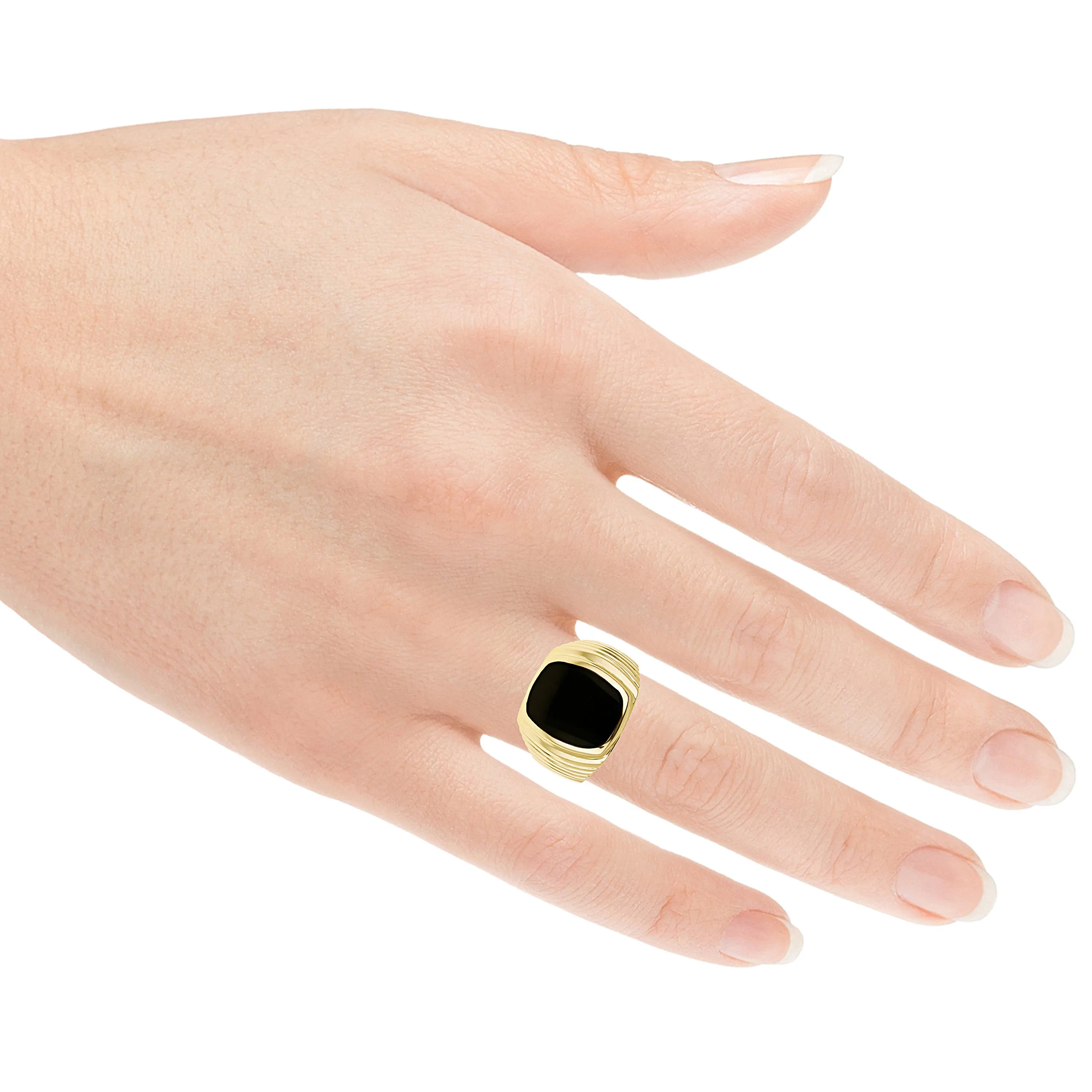 Men's 14k Yellow Gold Square Black Onyx Ring Sizes 7-13
