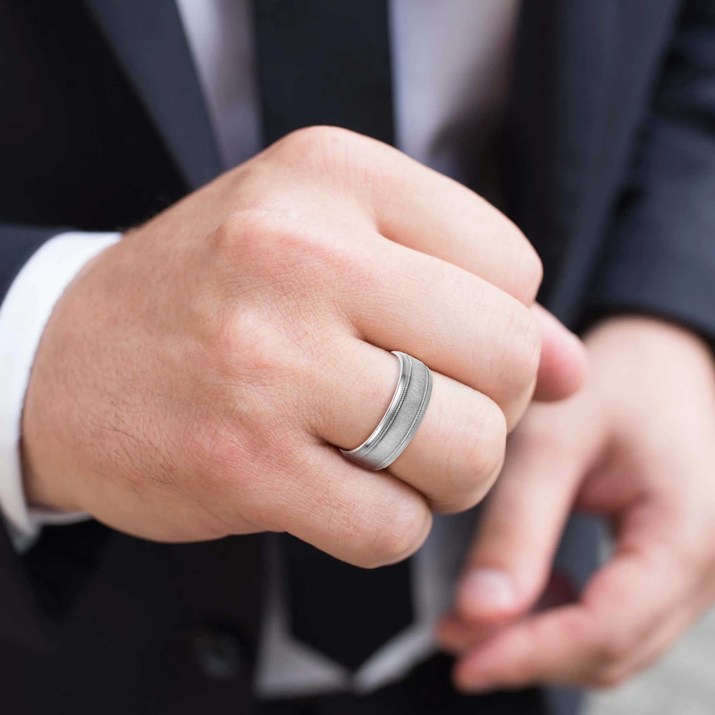 Men's Beveled Milgrain Accents Band