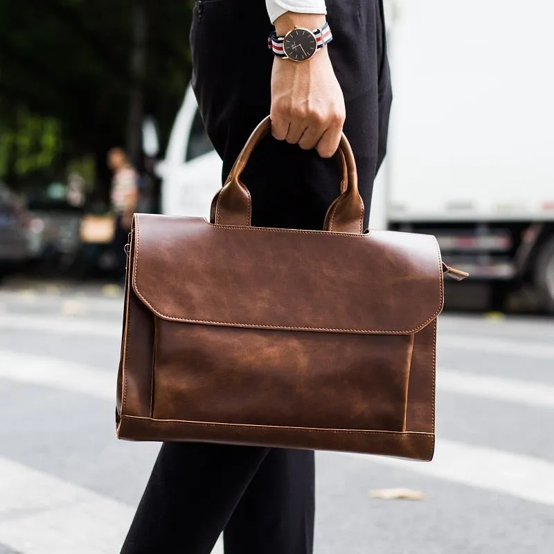 Men's briefcase Crazy horse skin Korean version of the diagonal cross shoulder bag