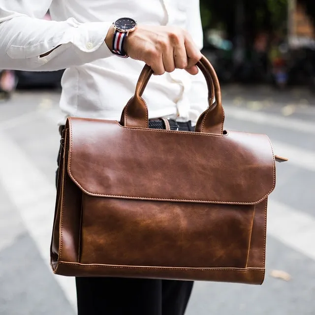 Men's briefcase Crazy horse skin Korean version of the diagonal cross shoulder bag