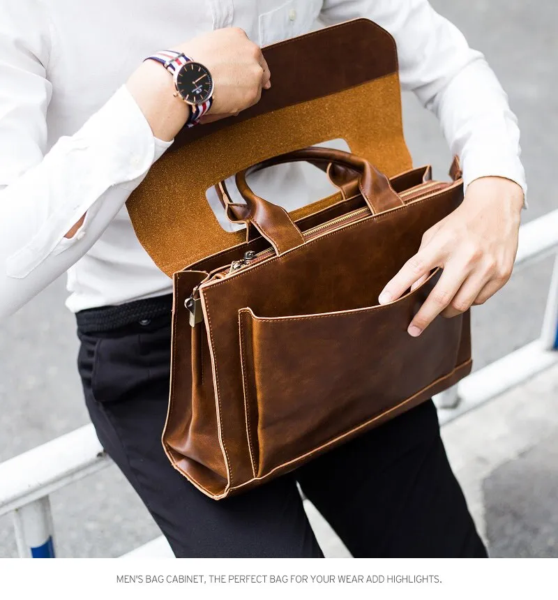 Men's briefcase Crazy horse skin Korean version of the diagonal cross shoulder bag
