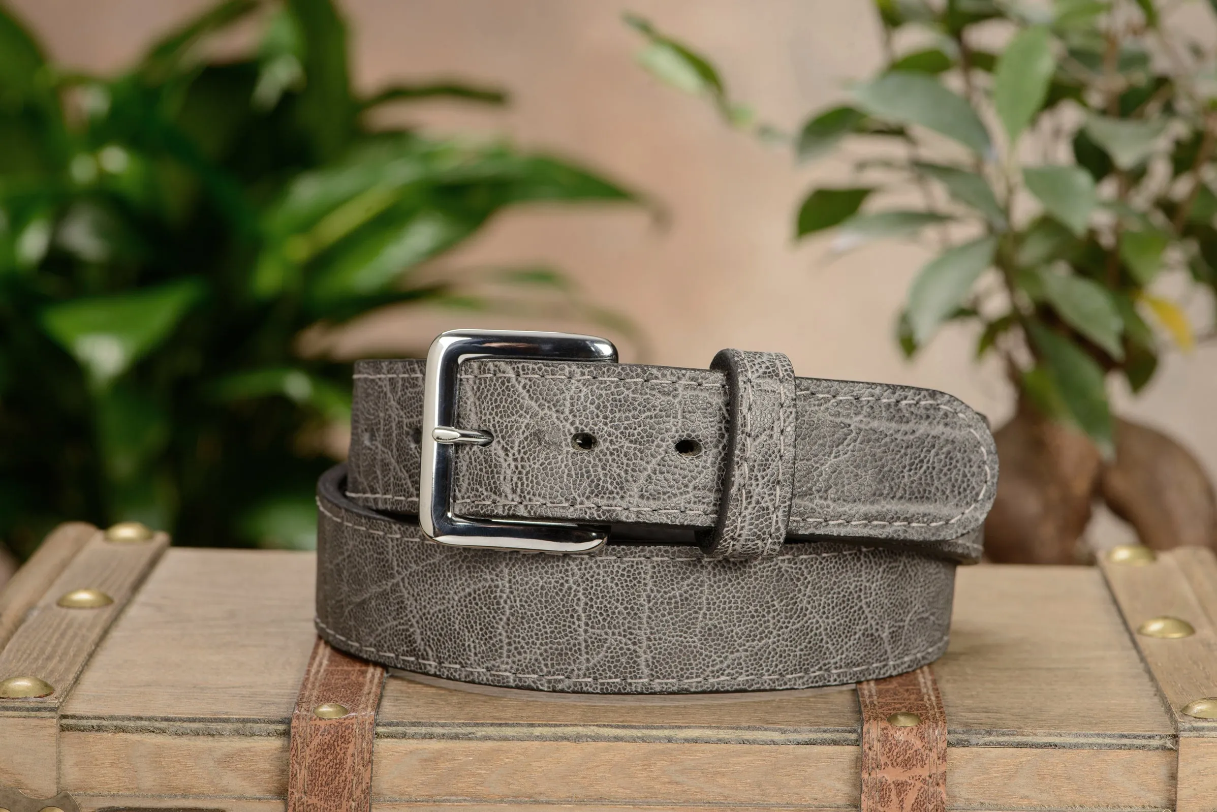 Men's Charcoal Gray Elephant Leather Belt