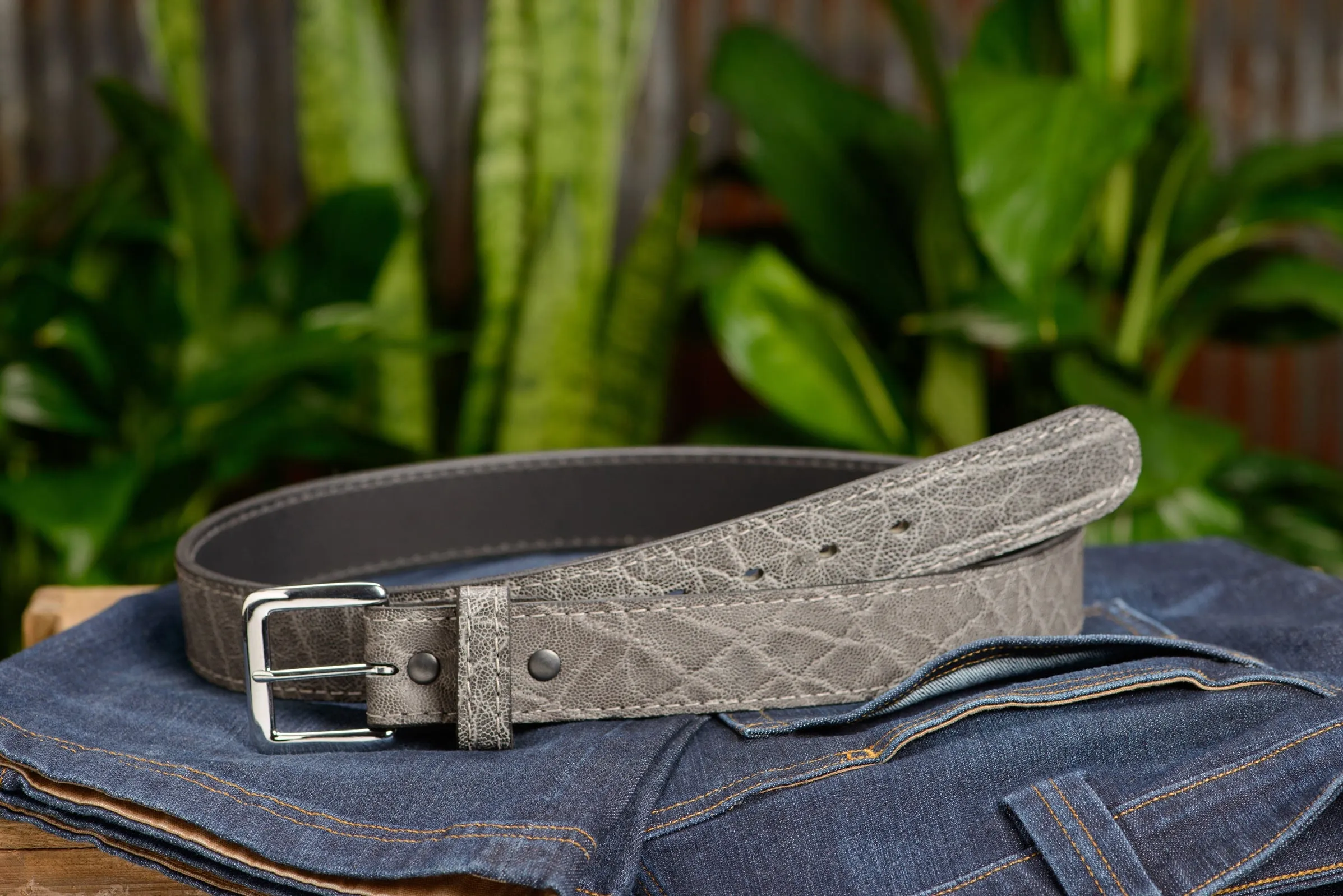Men's Charcoal Gray Elephant Leather Belt