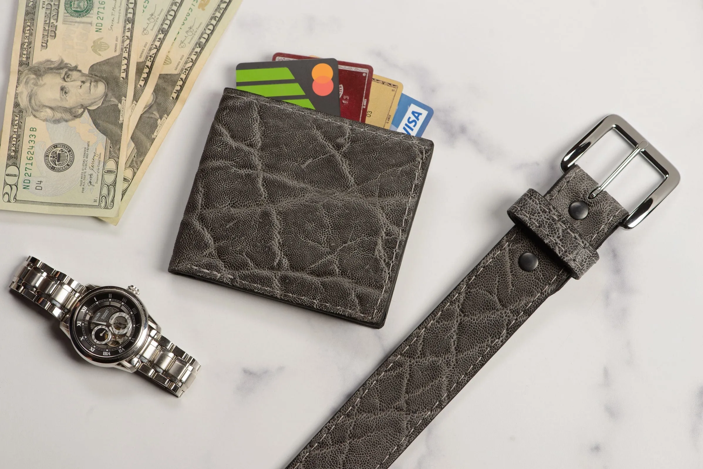 Men's Charcoal Gray Elephant Leather Belt