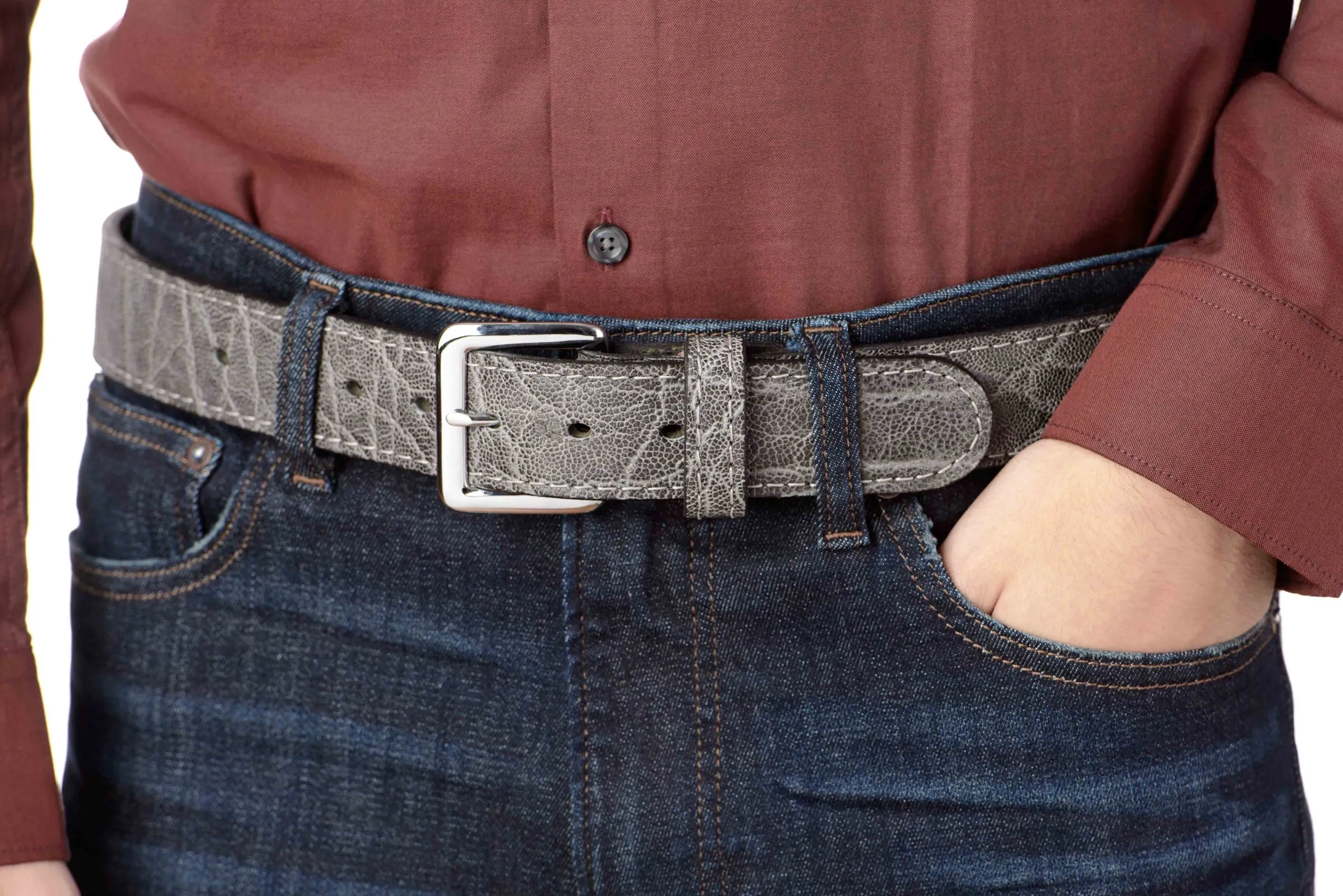 Men's Charcoal Gray Elephant Leather Belt
