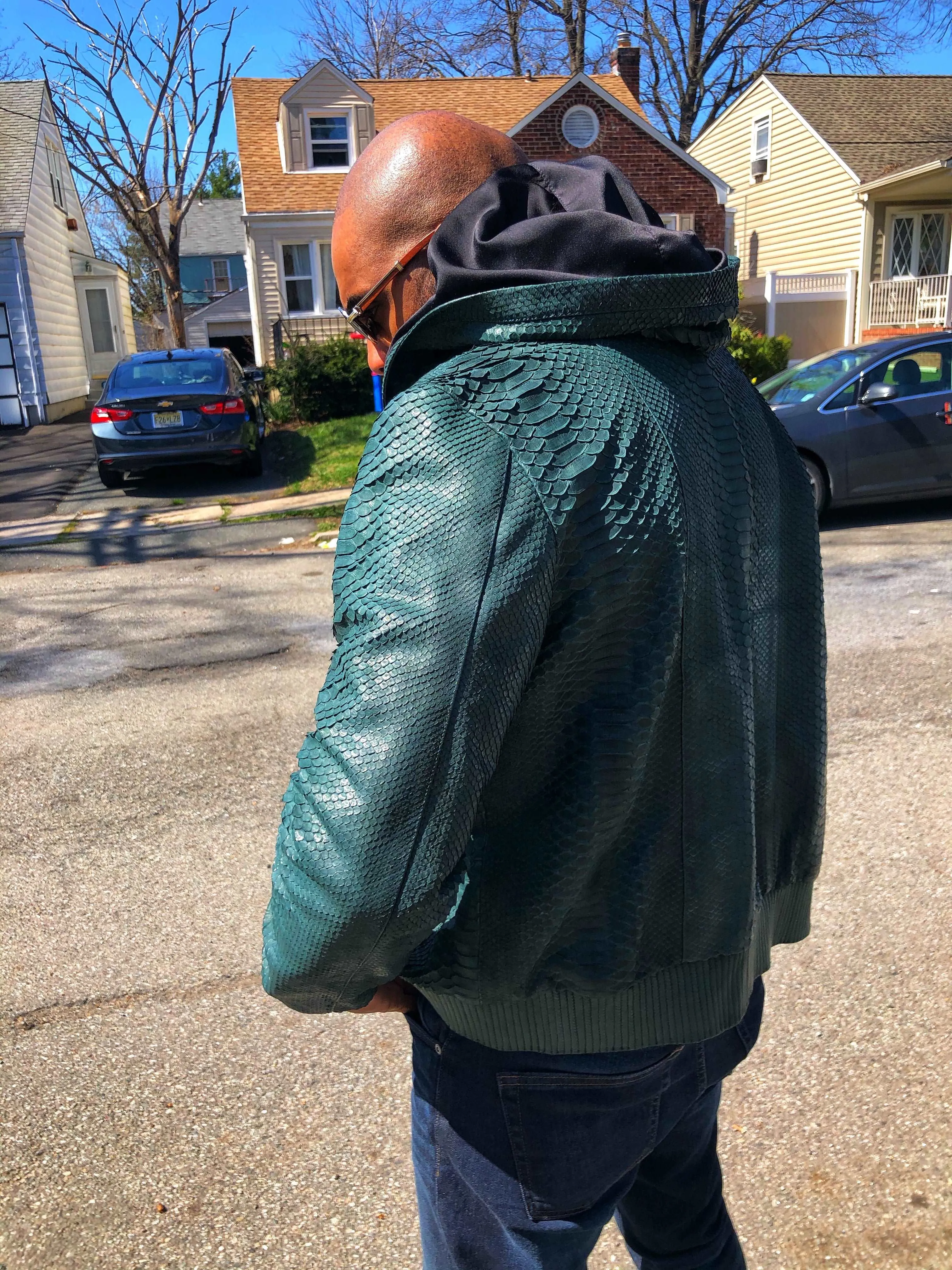 Men's Custom Made Green Python Jacket with Hood