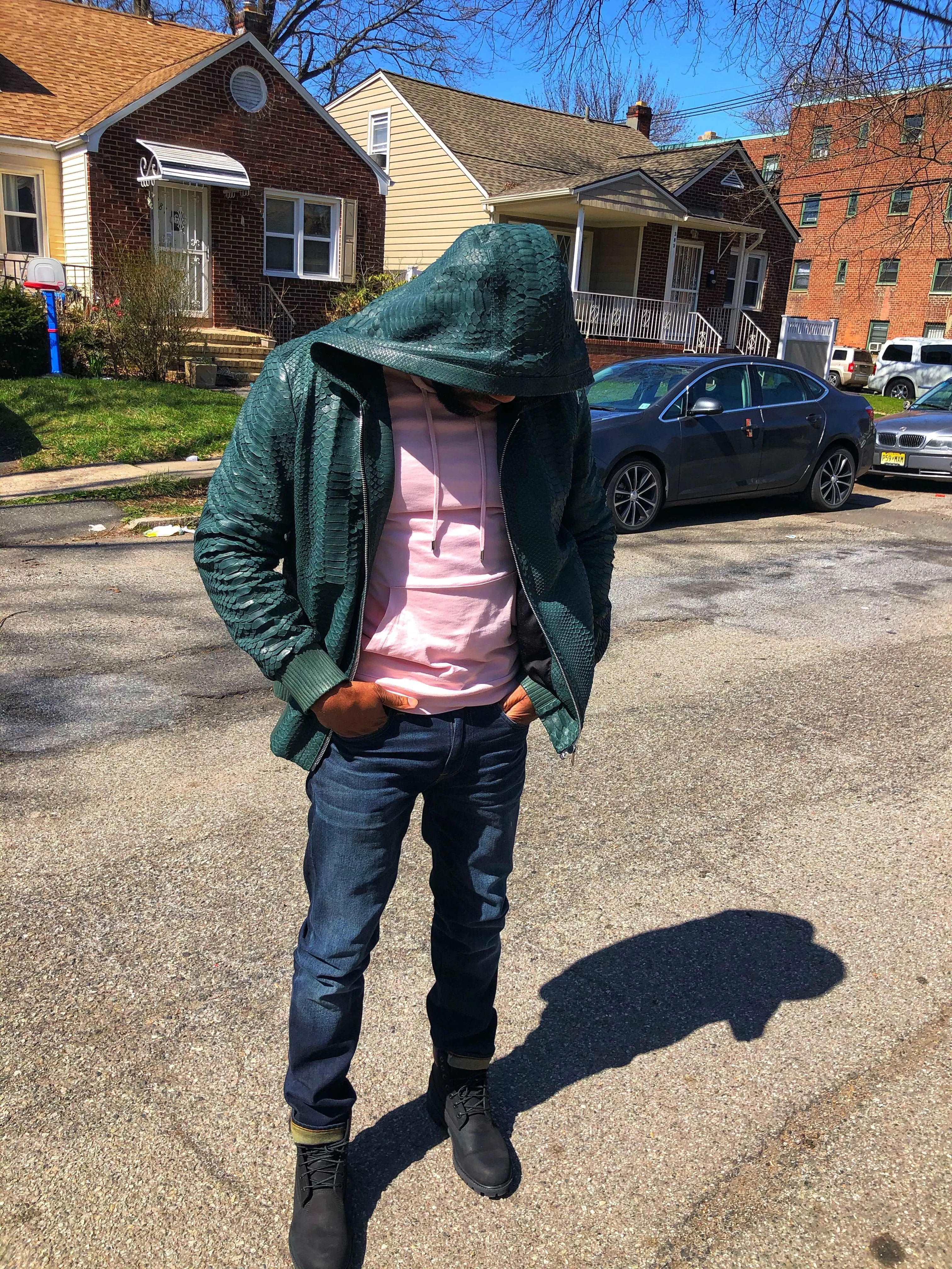 Men's Custom Made Green Python Jacket with Hood