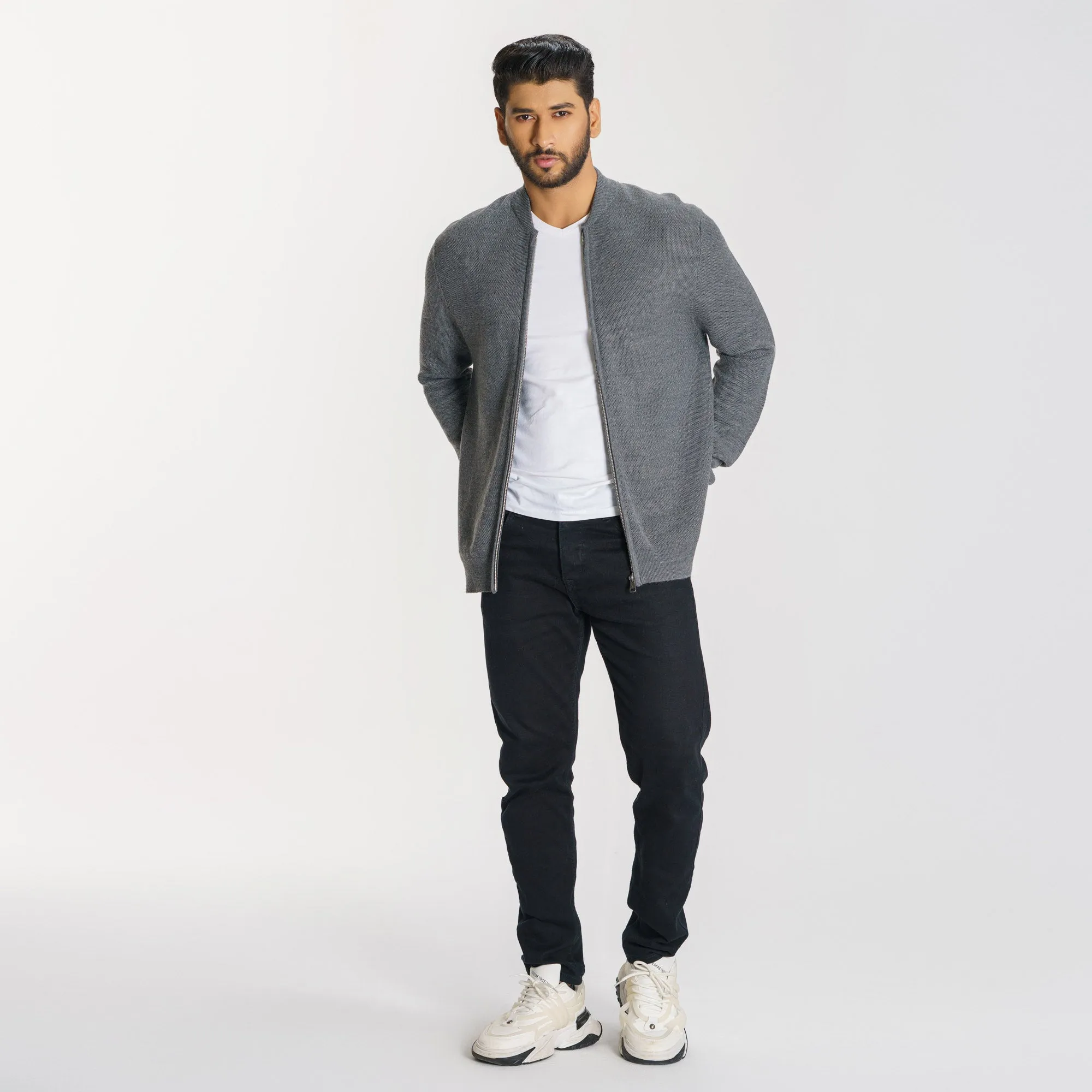 Mens Dark Grey Sweater Cardigan