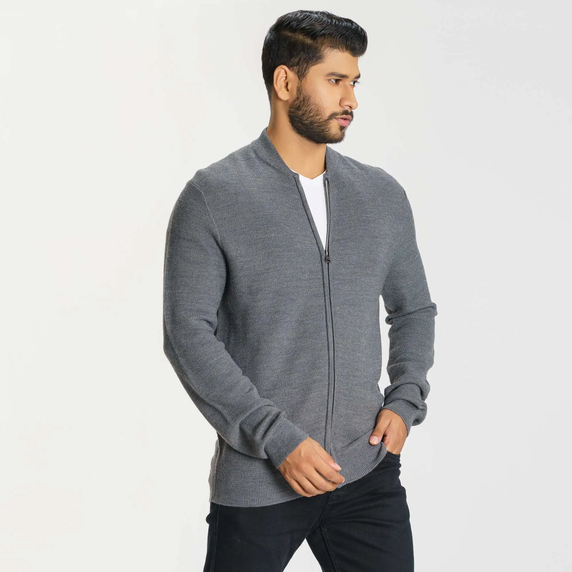 Mens Dark Grey Sweater Cardigan