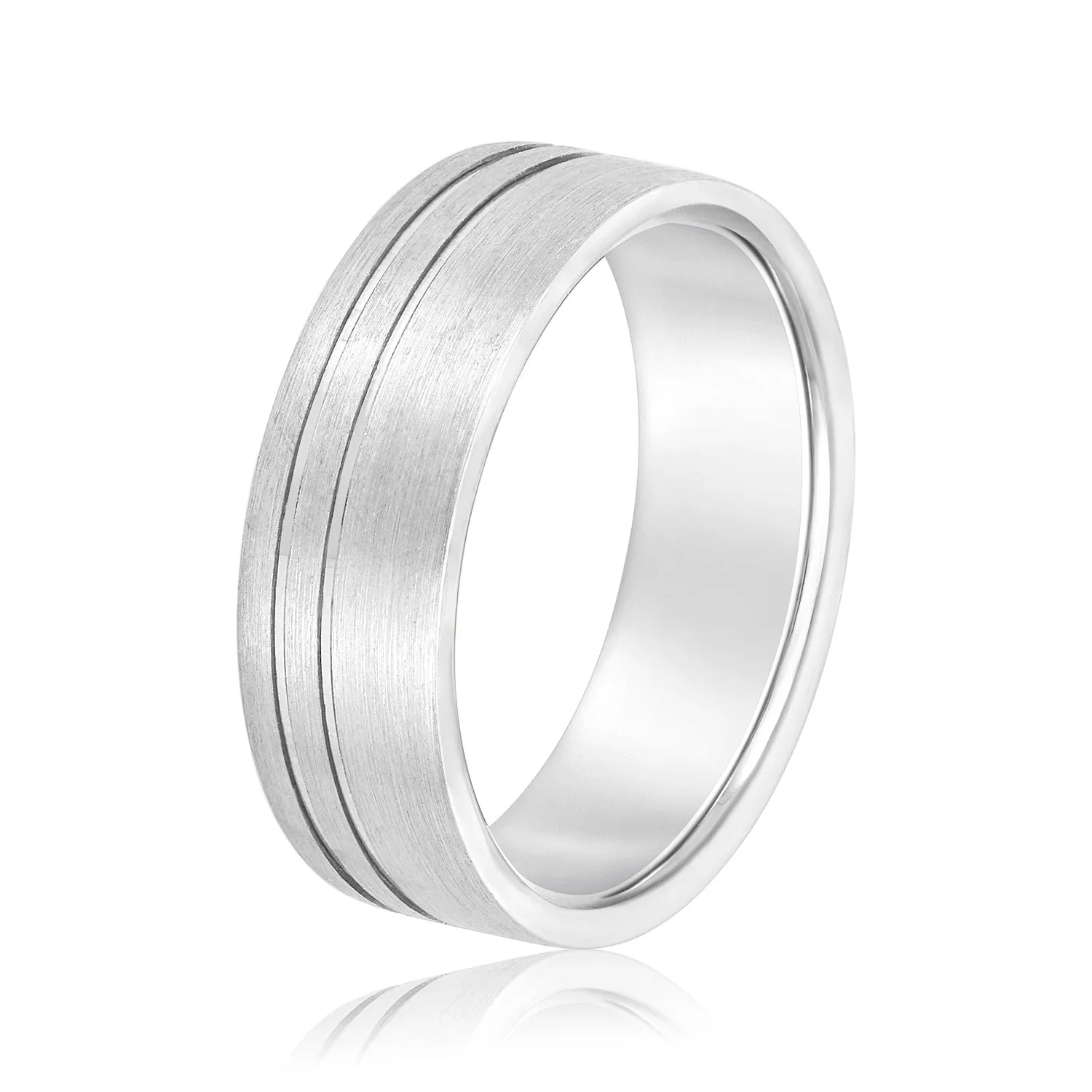 Men's Flat Wedding Band With Double Lines