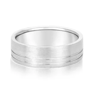 Men's Flat Wedding Band With Double Lines