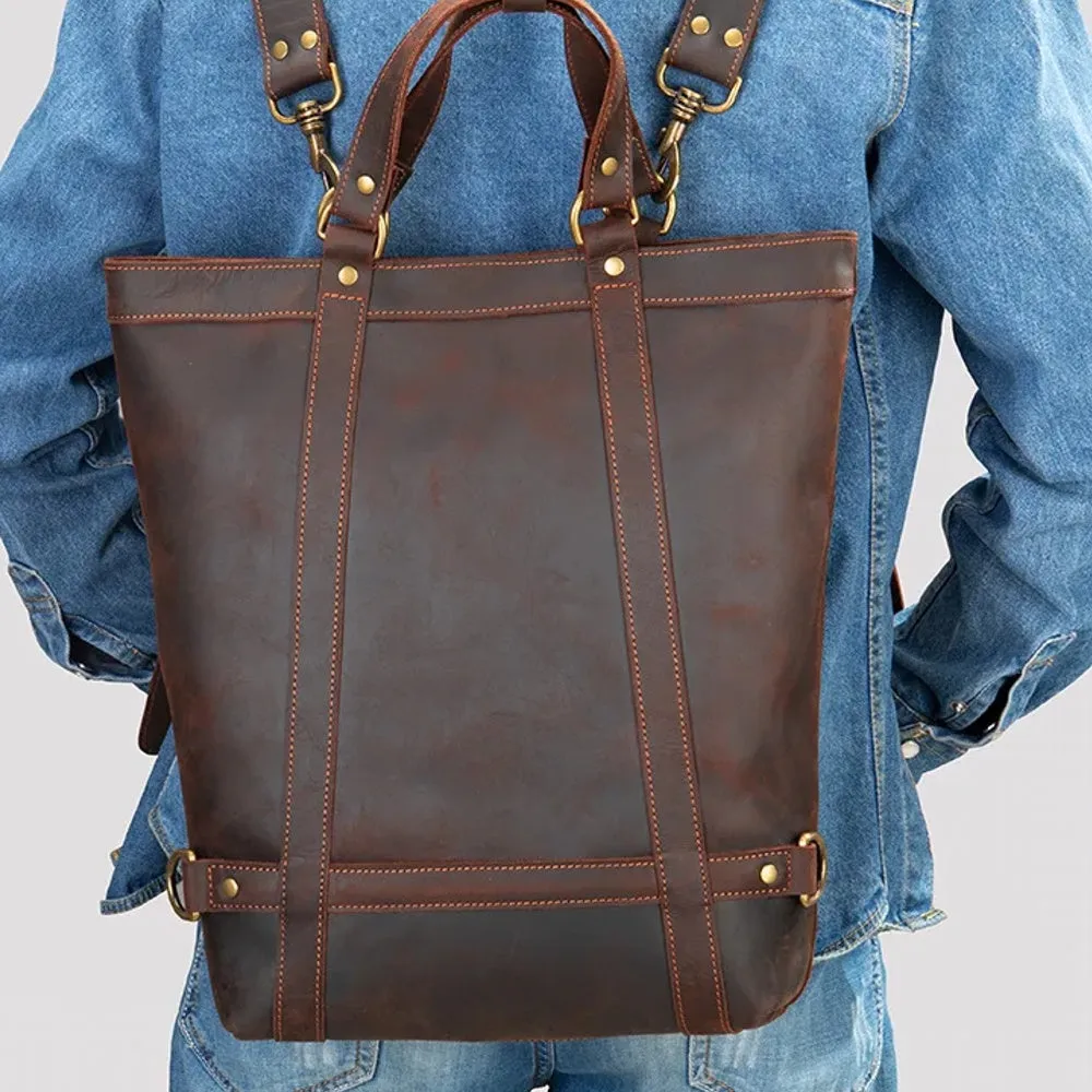Men's Genuine Leather Backpack Fit 15 inch PC Daypack