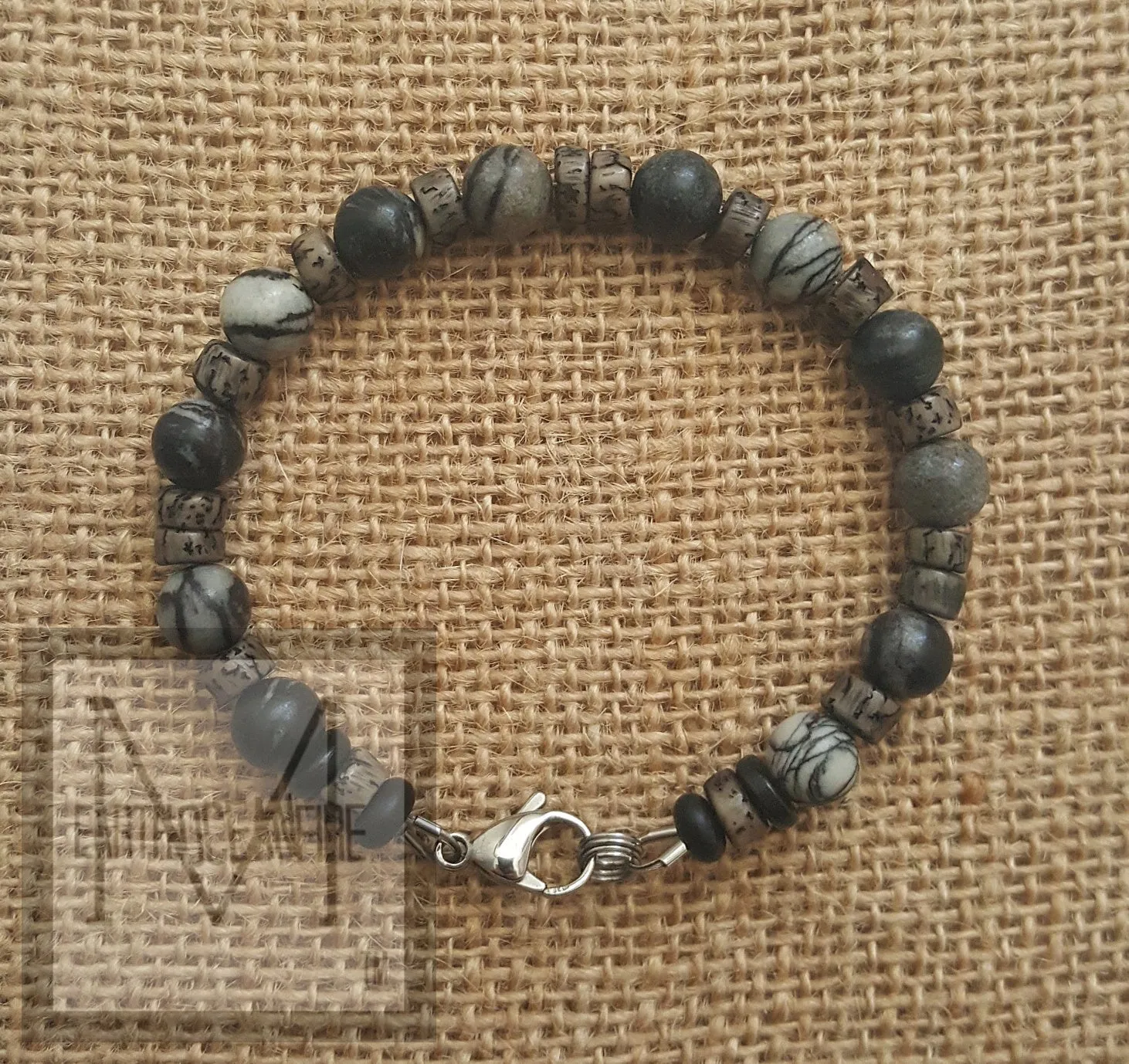 Men's Gray Stone Beaded Bracelet