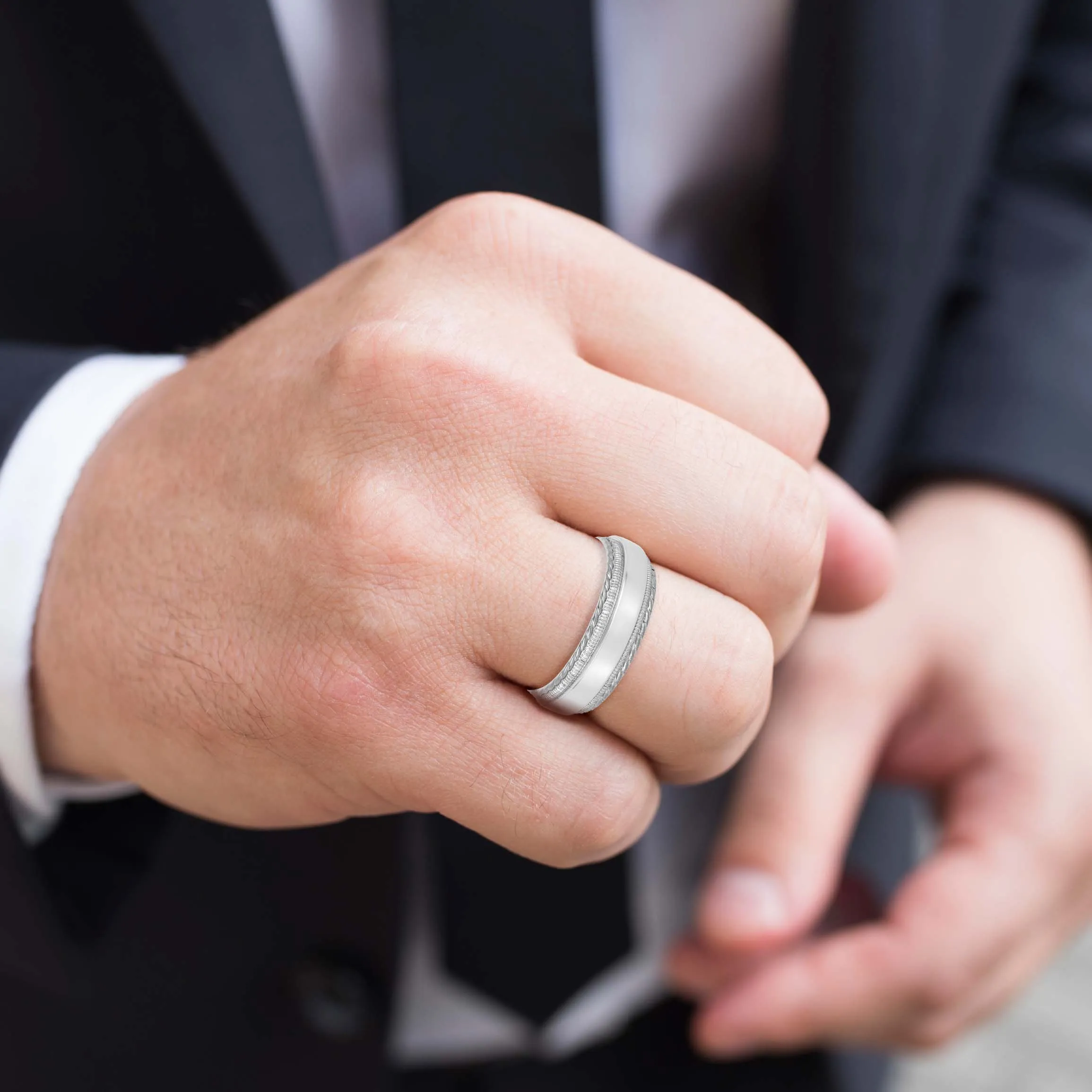 Men's Milgrain Lines and Rope Edges Band