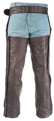 MEN'S MOTORCYCLE REMOVABLE LINER PANT BRN RETRO LEATHER CHAP WITH 3 POCKETS