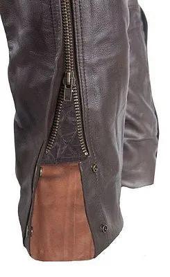 MEN'S MOTORCYCLE REMOVABLE LINER PANT BRN RETRO LEATHER CHAP WITH 3 POCKETS