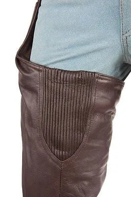MEN'S MOTORCYCLE REMOVABLE LINER PANT BRN RETRO LEATHER CHAP WITH 3 POCKETS