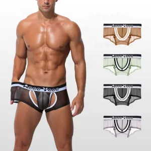 Men's Openable-Pouch Ultra Thin Ice Silk Underpants Up to Size XXL(4-Pack) - JEWYEE AY 847