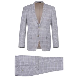 Men's Renoir Two Piece Windowpane Light Gray Slim Fit Suit