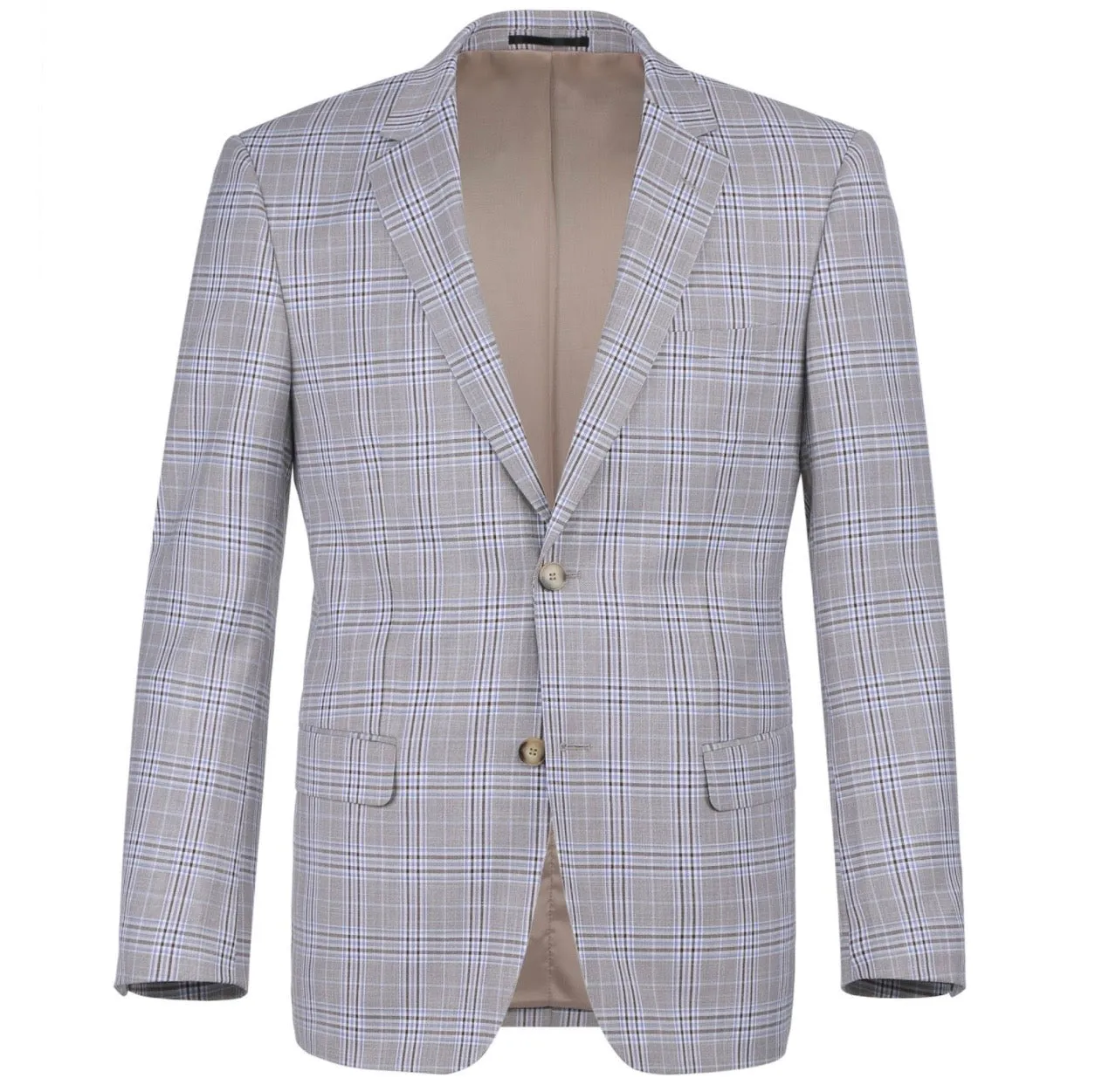Men's Renoir Two Piece Windowpane Light Gray Slim Fit Suit