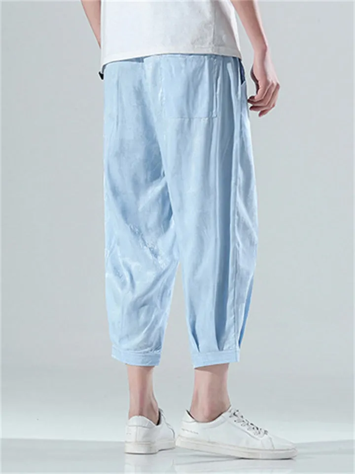 Men's Simple Ice Silk Cool Summer Cropped Pants