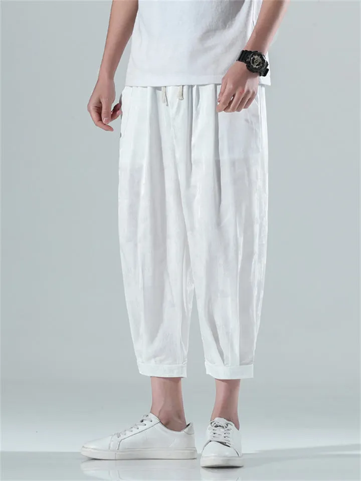 Men's Simple Ice Silk Cool Summer Cropped Pants