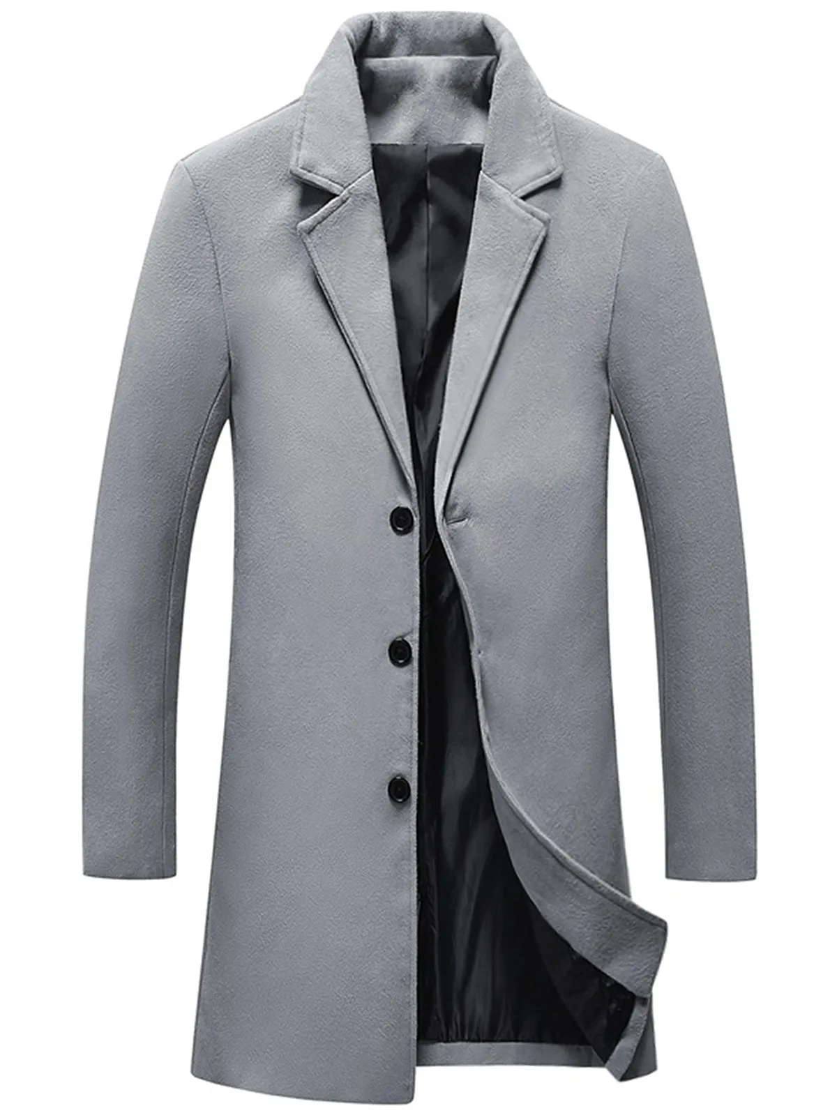 Men's Solid Color Single Breasted Wool Blend Longline Coat