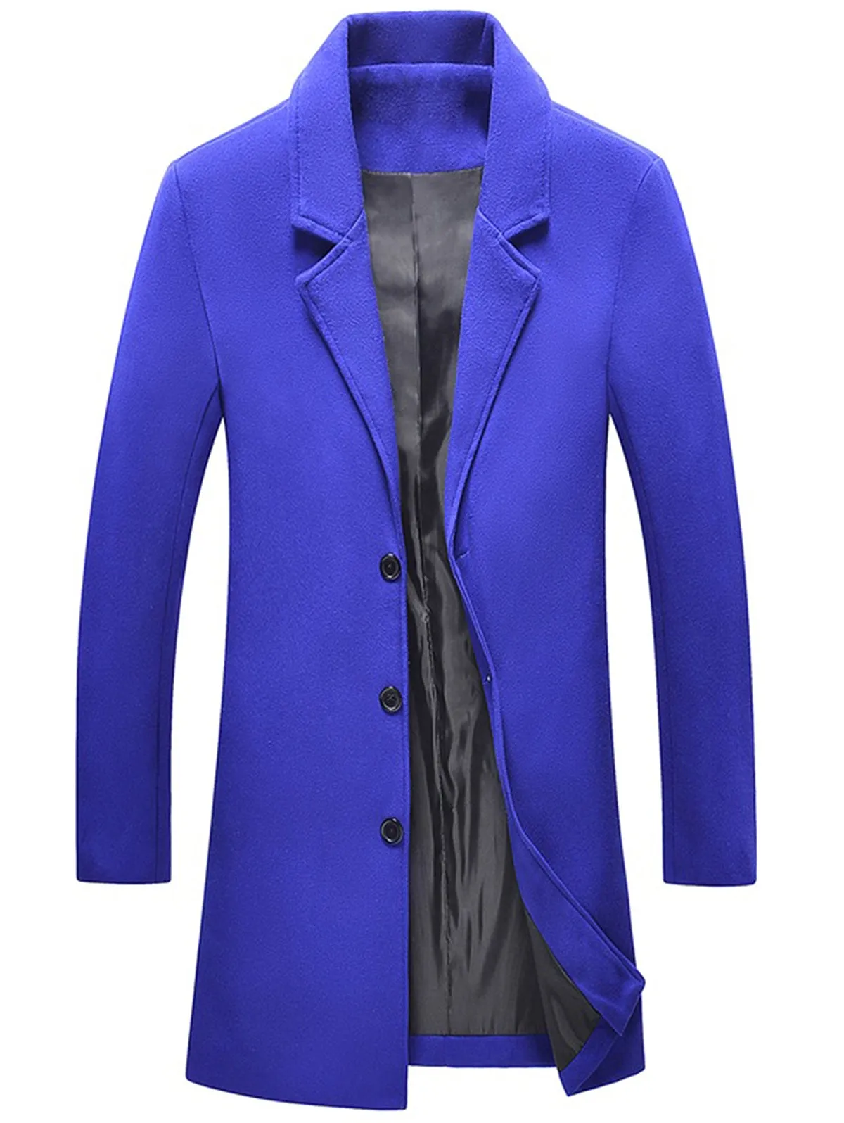Men's Solid Color Single Breasted Wool Blend Longline Coat