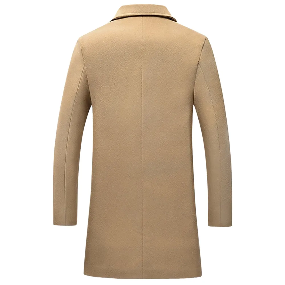 Men's Solid Color Single Breasted Wool Blend Longline Coat