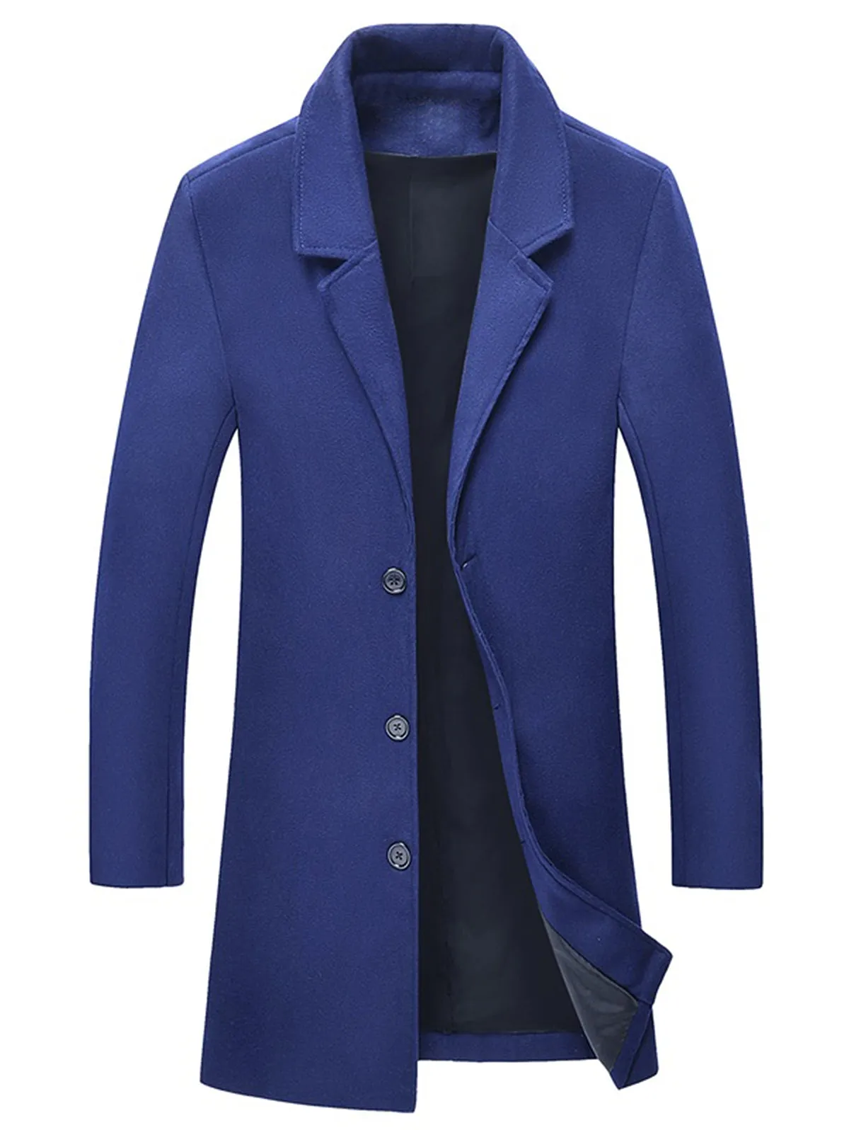 Men's Solid Color Single Breasted Wool Blend Longline Coat