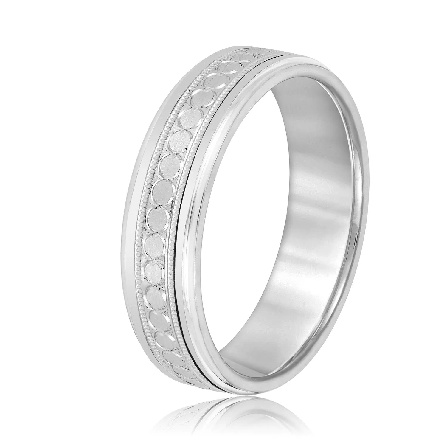 Men's Stamped Design Milgrain Band