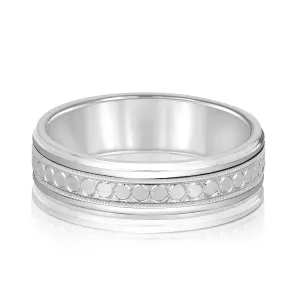 Men's Stamped Design Milgrain Band