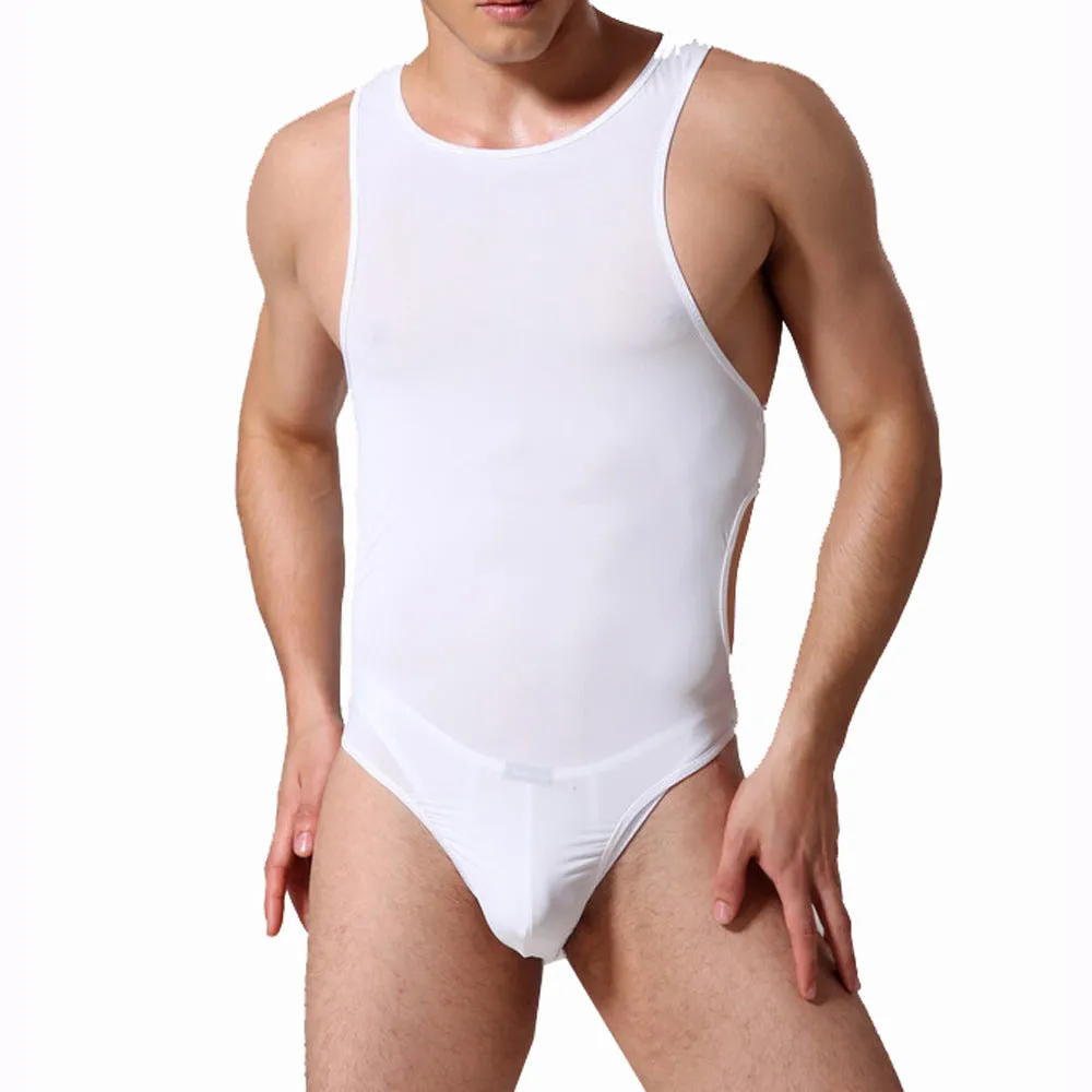 Men's Ultra Thin Ice Silk Cut Out Bodysuits - JEWYEE E664