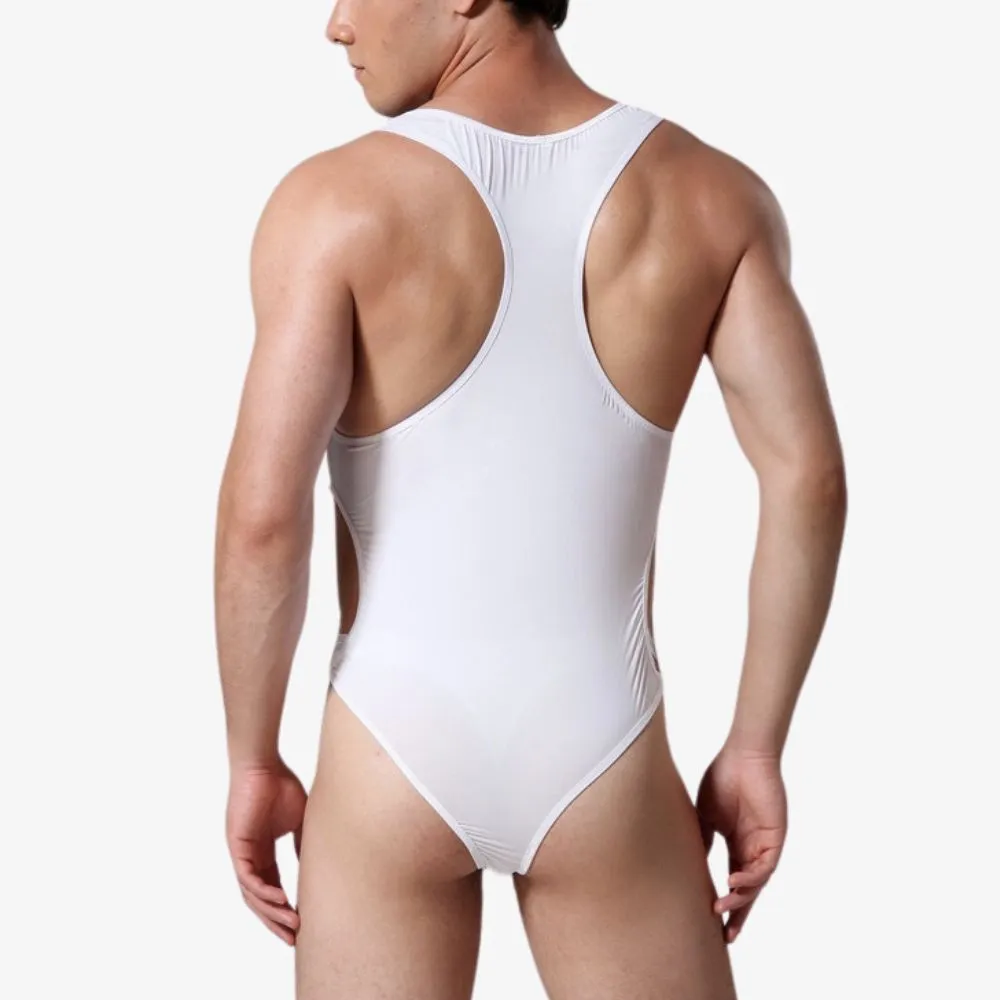 Men's Ultra Thin Ice Silk Cut Out Bodysuits - JEWYEE E664