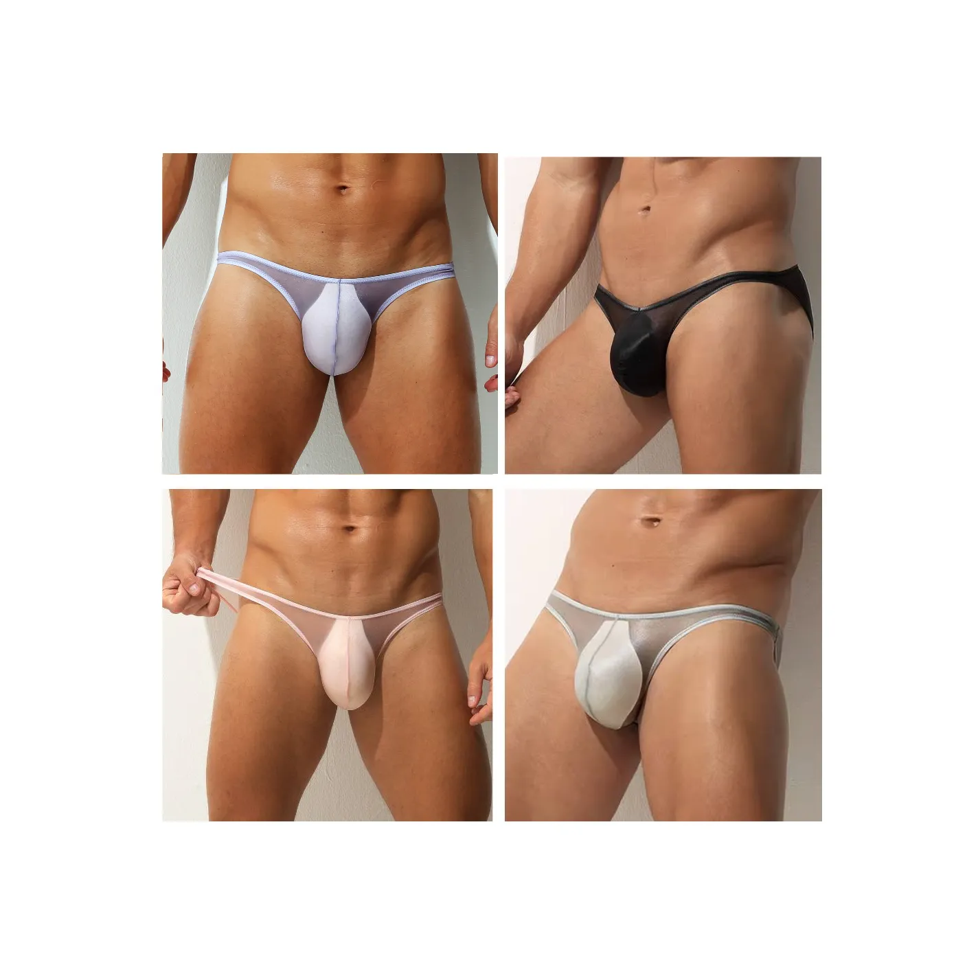 Men's Ultra Thin Ice Silk See-through Briefs Up to Size XXL (5Pack) JEWYEE 827