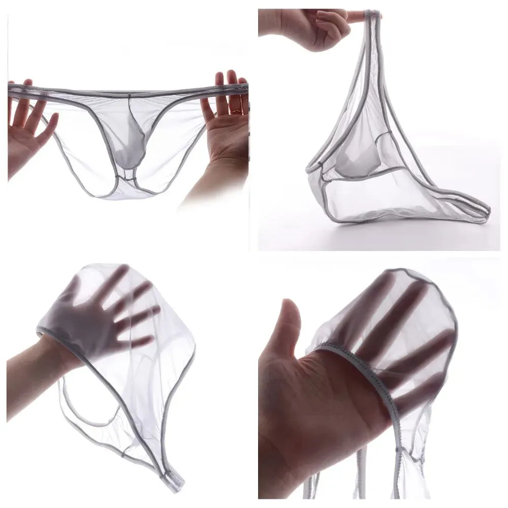 Men's Ultra Thin Ice Silk See-through Briefs Up to Size XXL (5Pack) JEWYEE 827