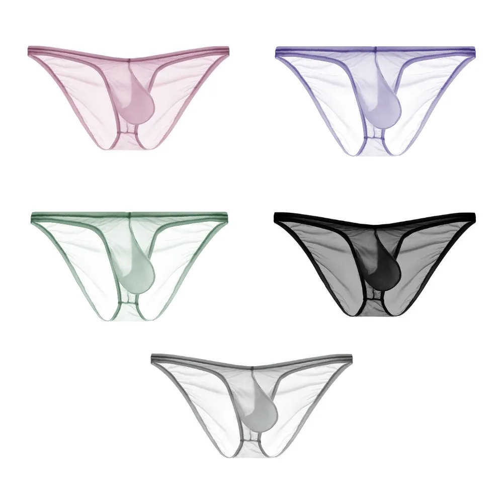 Men's Ultra Thin Ice Silk See-through Briefs Up to Size XXL (5Pack) JEWYEE 827