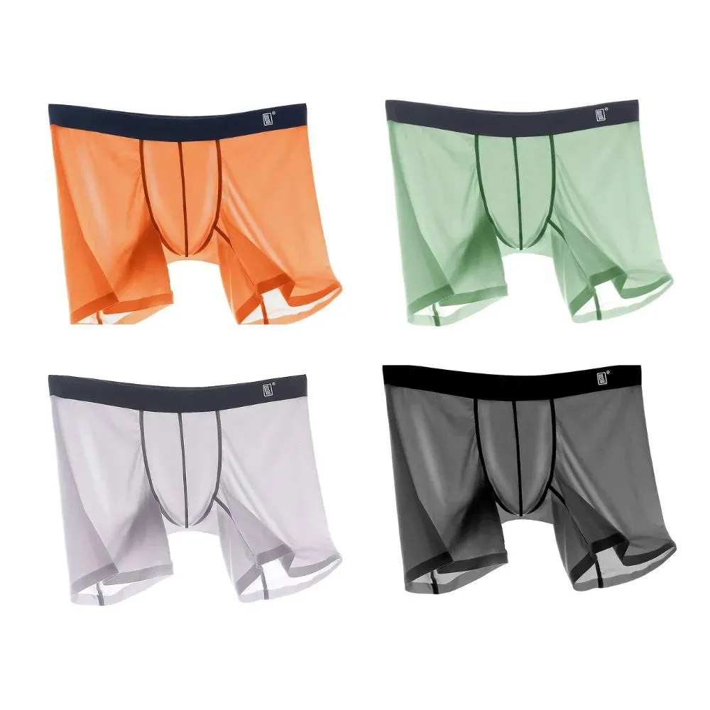 Men's Ultra Thin Ice Silk Underpants Up to Size XXL  (4-Pack) -JEWYEE 807