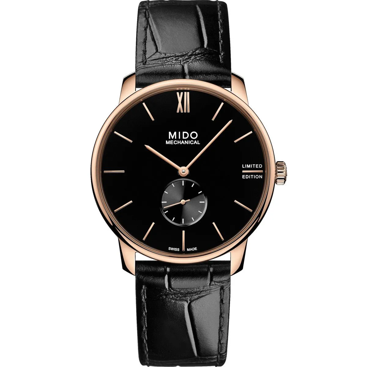 Mido Men's Watch Baroncelli Mechanical Black 39mm Limited Edition Steel Pvd Gold Rose Manual charge M037.405.36.050.00