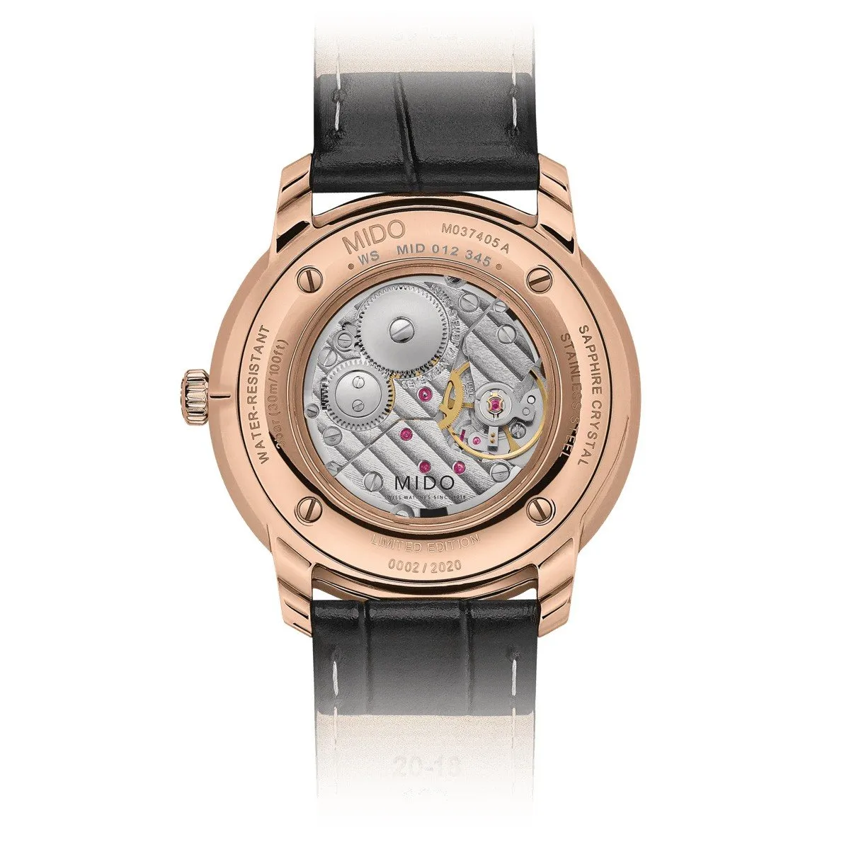 Mido Men's Watch Baroncelli Mechanical Black 39mm Limited Edition Steel Pvd Gold Rose Manual charge M037.405.36.050.00