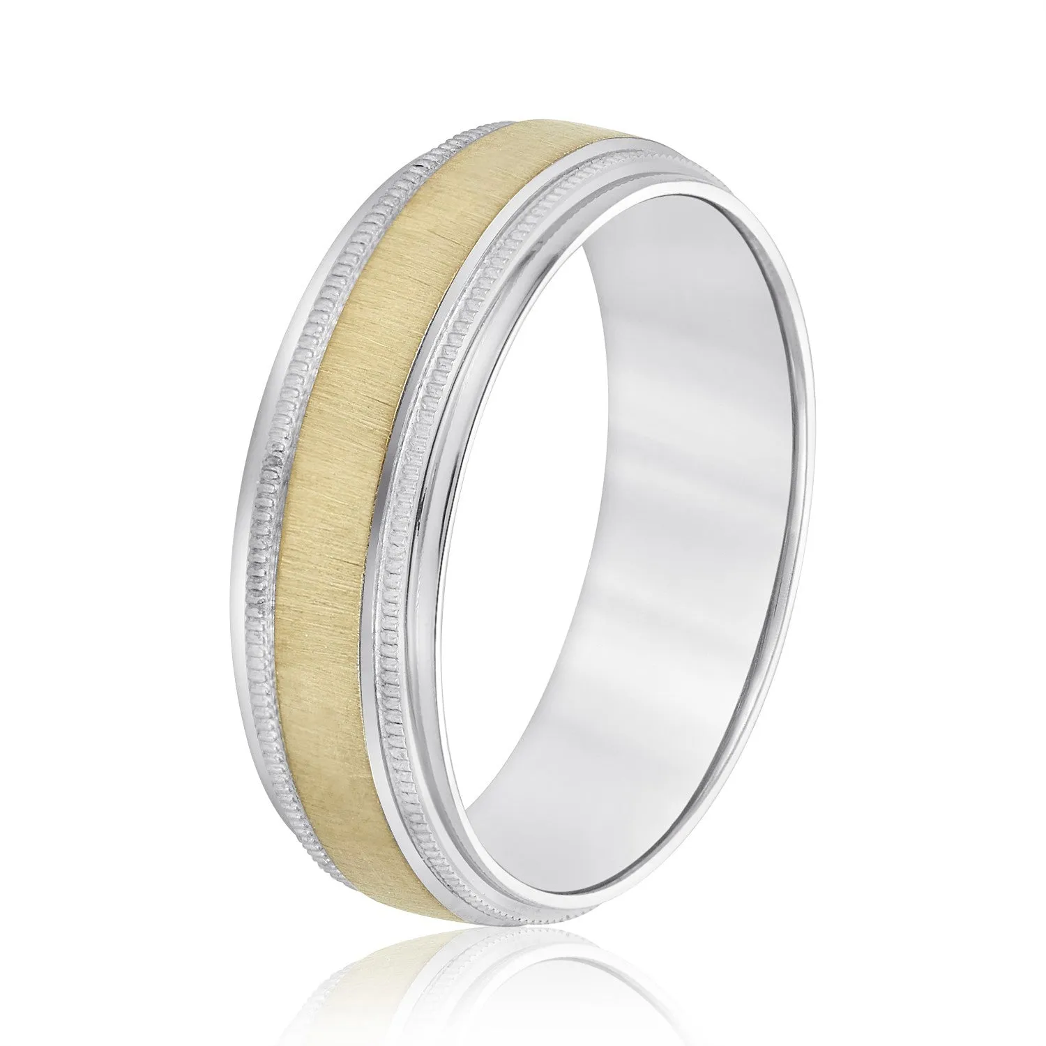 Milgrain Pattern Groove Men's Wedding Band