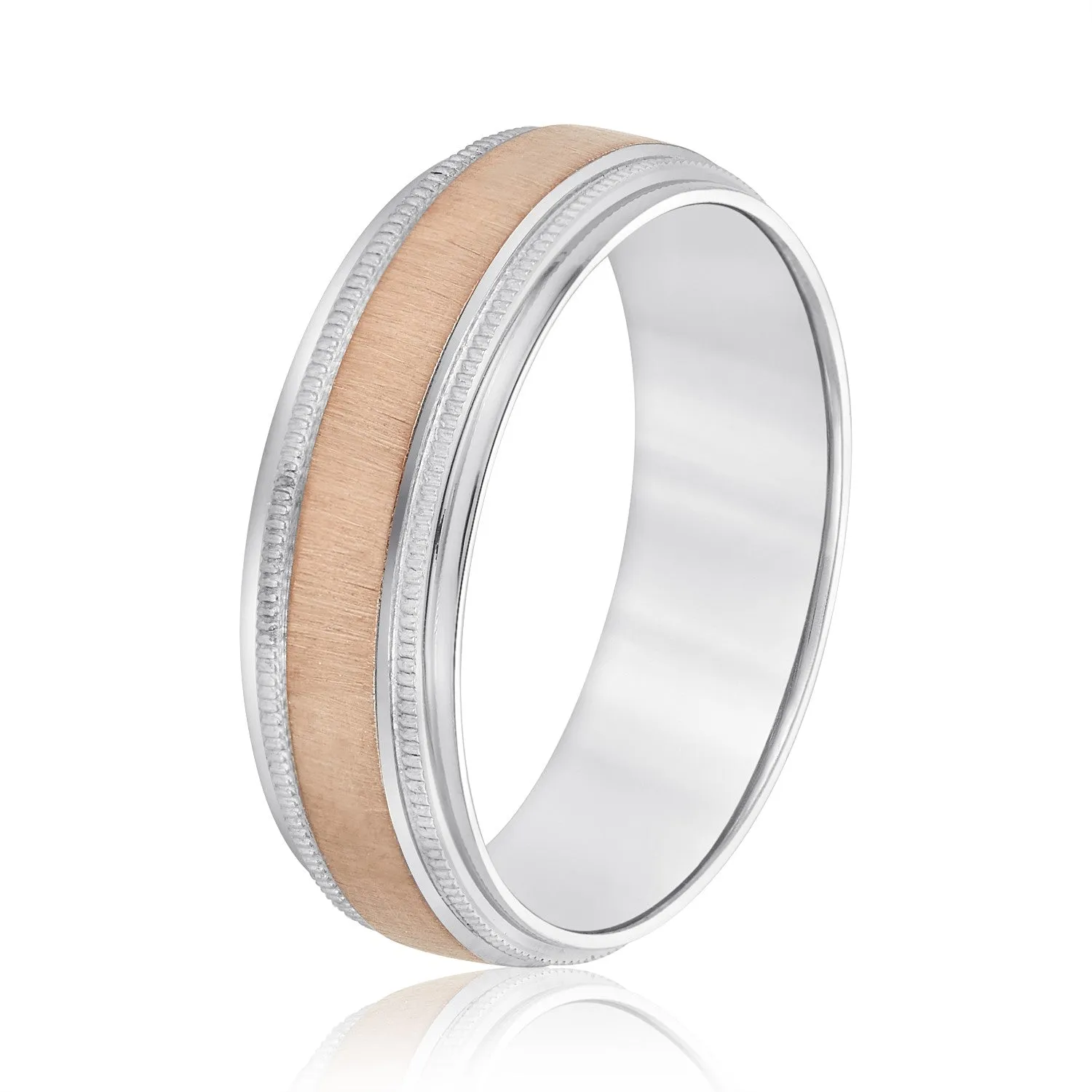 Milgrain Pattern Groove Men's Wedding Band