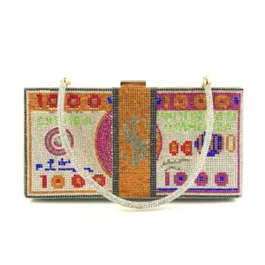 Money Clutch Rhinestone Purse 10000 Dollars Stack of Cash Evening