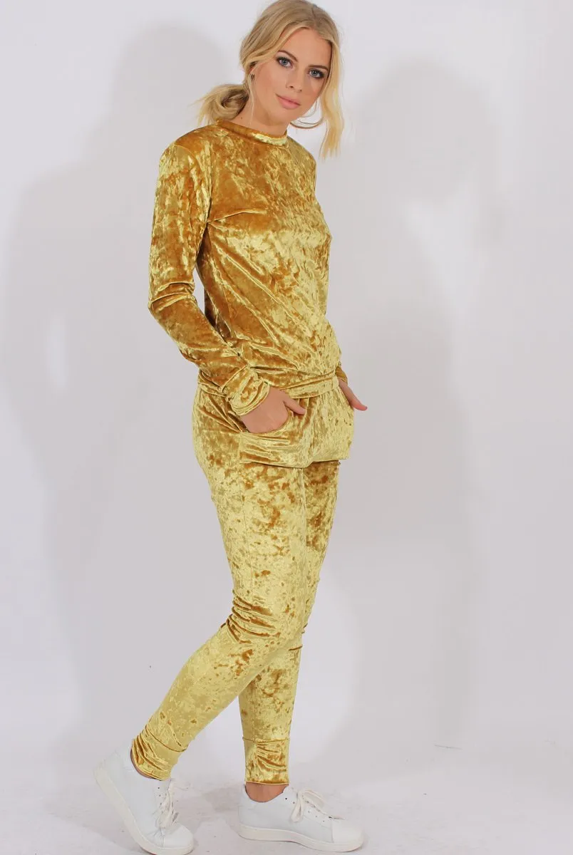 Mustard Crushed Velvet Tracksuit - Romy