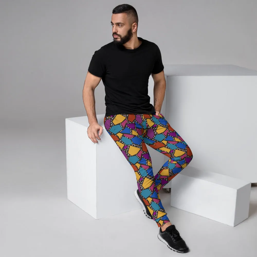 Patterned Men's Joggers | Orange Blue Geometrics