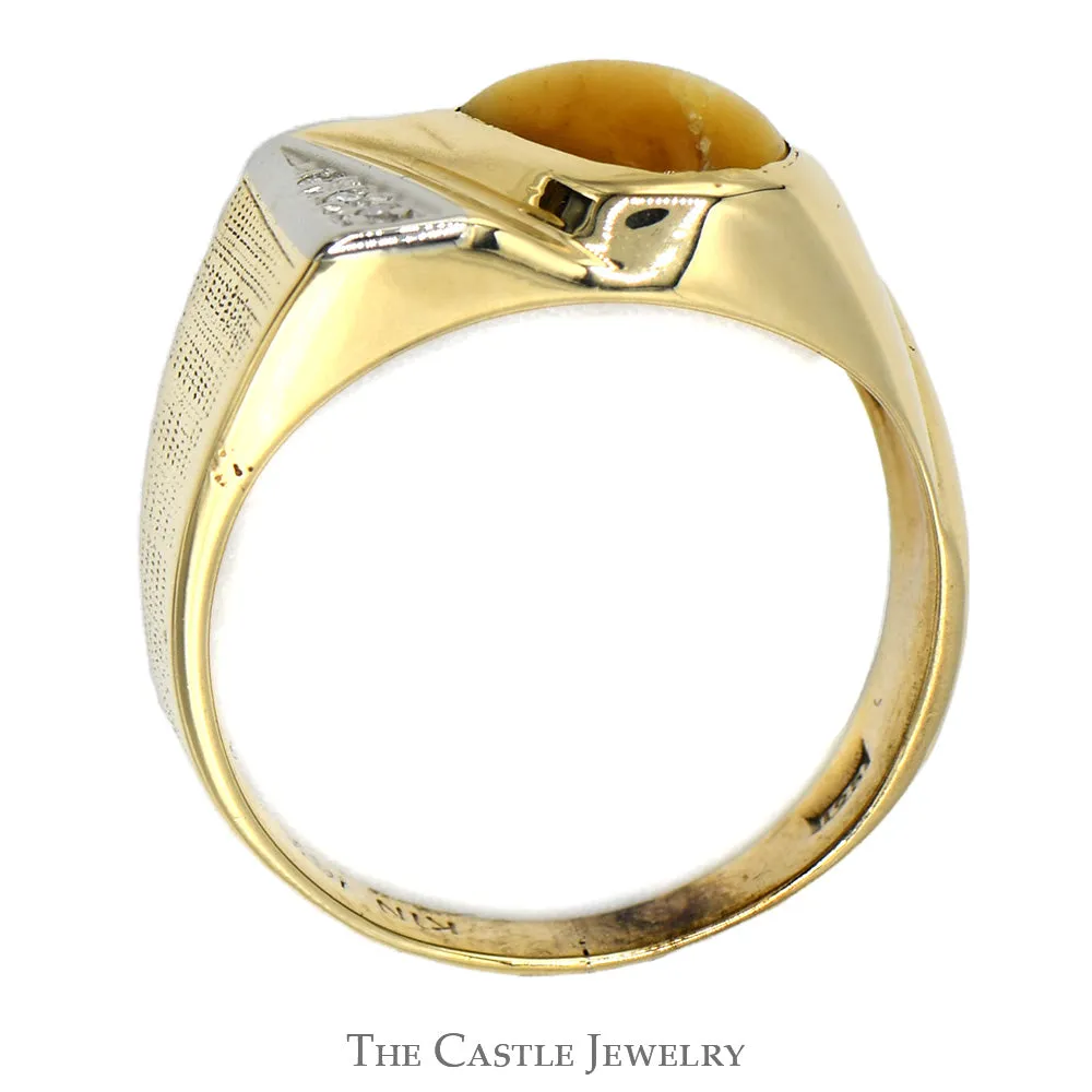 Pear Shaped Cabochon Yellow Cats Eye Ring with Diamond Accents in 10k Yellow Gold